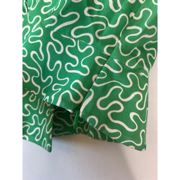 NEW LK Bennett Esme Ribbon Print Collared Short Sleeve Woven Top Green Size: 4 - Picture 5 of 8